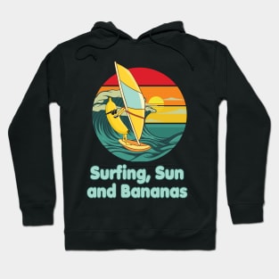 Surfing, Sun and Bananas Windsurfing funny Design Hoodie